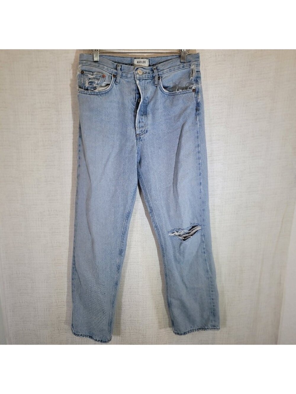 READ Agolde 90s Jeans Womens 28 Distressed Raw Hem Denim Stretch Pockets Pants